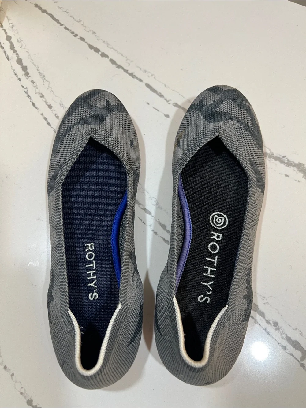 Rothy's Gray Camouflage Slip-On Ballet Flats with Red Sole size 7
